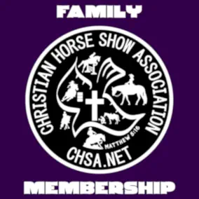 Family Membership - Compete in any CHSA event, earn points and awards, and enjoy all member benefits. Includes 3 horse/rider nominations and 3 Official CHSA T-Shirts!